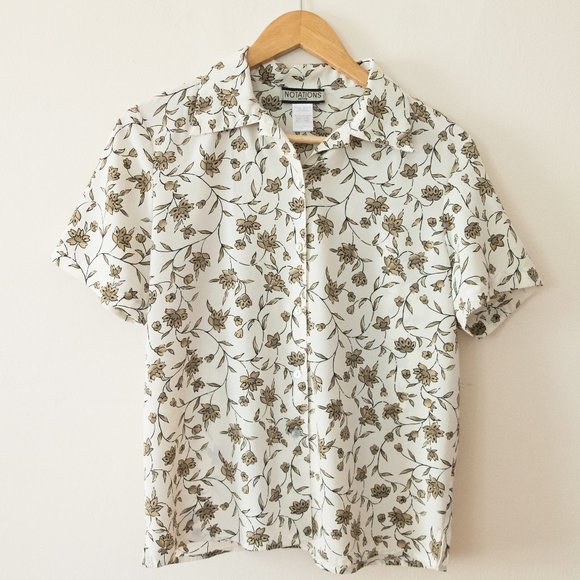 Vintage Tops - Vintage Notations Short Sleeve Floral Button Down
